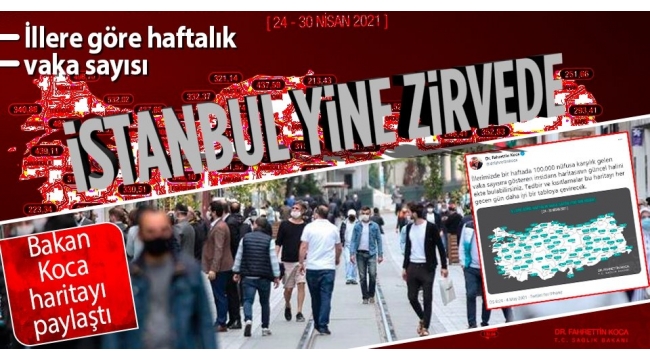 24-30 Nisan illere göre 100 bin kişide görülen Kovid-19 vaka sayıları | Sağlık Bakanlığı duyurdu! İstanbul Ankara ve İzmir'de vakalarda son durum
