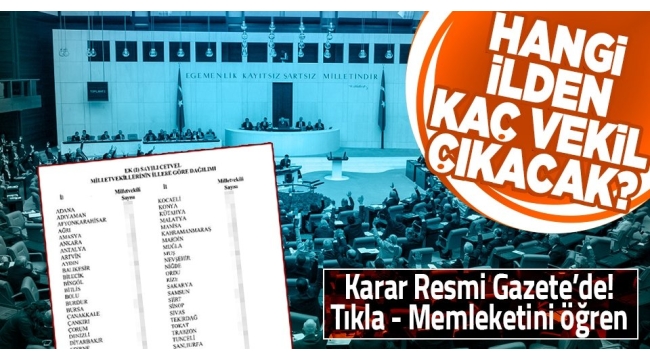 Hangi ilden kaç vekil çıkacak? Resmi Gazete'de yayımlandı! İşte milletvekillerinin illere göre dağılımı... 