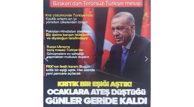 Başkan Erdoğan'dan Terörsüz Türkiye açıklaması: "Kardeşliğimize saplanan kanlı hançer sökülüp atılacaktır"